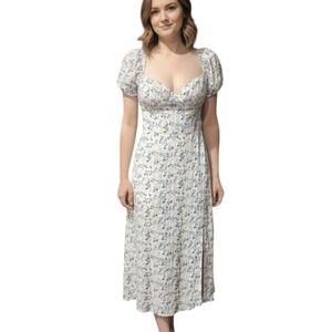 Floral Blue and White Midi Dress